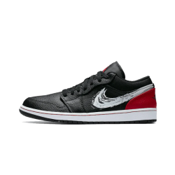 DA4659-001 Air Jordan 1 Low Brushstroke Swoosh Black Red Black/White-University Red 