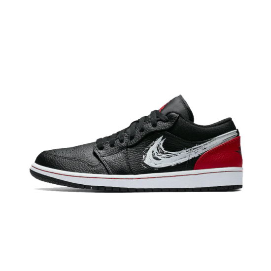 DA4659-001 Air Jordan 1 Low Brushstroke Swoosh Black Red Black/White-University Red 