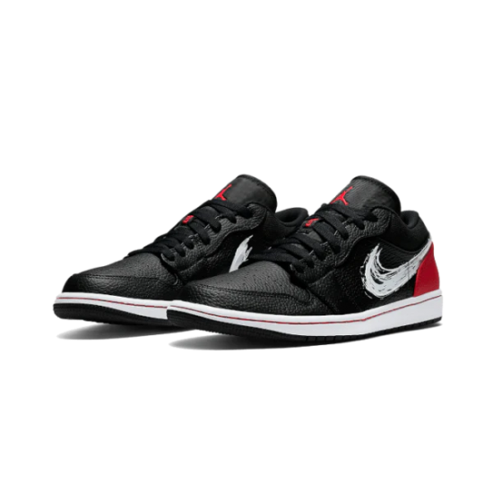 DA4659-001 Air Jordan 1 Low Brushstroke Swoosh Black Red Black/White-University Red 