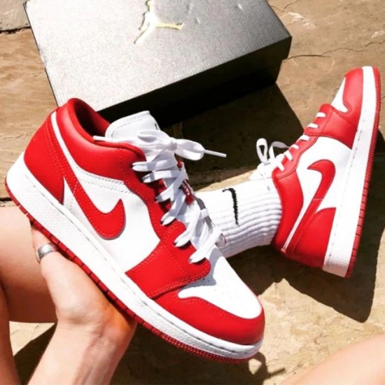 553558-611 Air Jordan 1 Low Gym Red White Gymred/Gymred-White