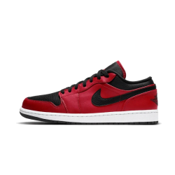 553558-605 Air Jordan 1 Low Reverse Bred Pebbled Swoosh Gymred/White/Black