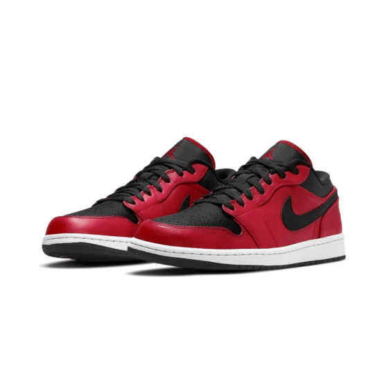 553558-605 Air Jordan 1 Low Reverse Bred Pebbled Swoosh Gymred/White/Black