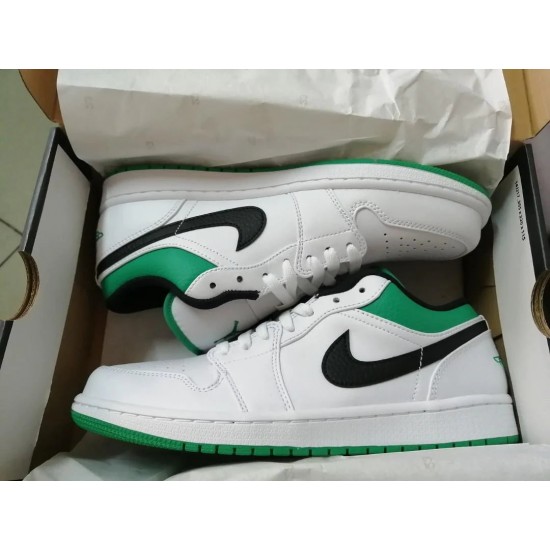 553558-129 Air Jordan 1 Low White Lucky Green Black White/Lucky Green-Black