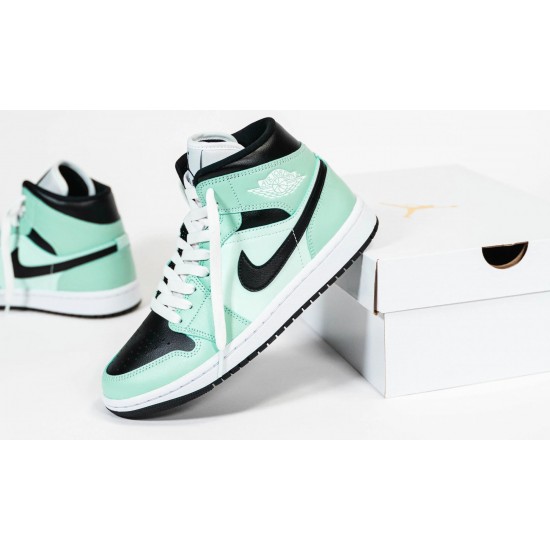 BQ6472-300 Air Jordan 1 Mid Aqua Blue Tint Light Dew/Black-Teal Tint-White 