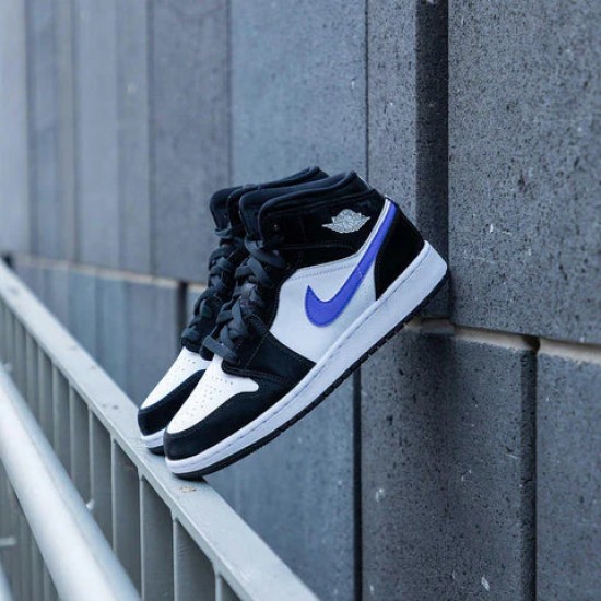 554725-084 Air Jordan 1 Mid Black Racer Blue White Black/Racer Blue-White 