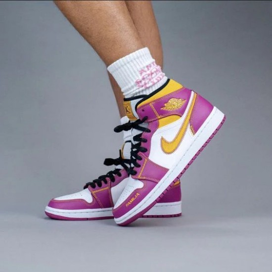 DC0350-100 Air Jordan 1 Mid Dia De Los Muertos White/Fuchsia-Orange-Black 