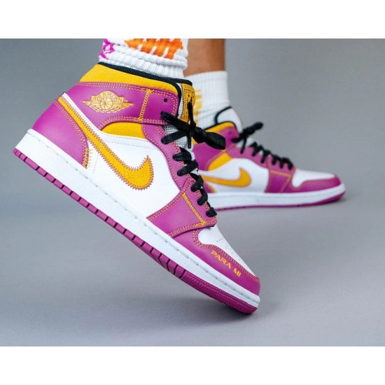 DC0350-100 Air Jordan 1 Mid Dia De Los Muertos White/Fuchsia-Orange-Black 