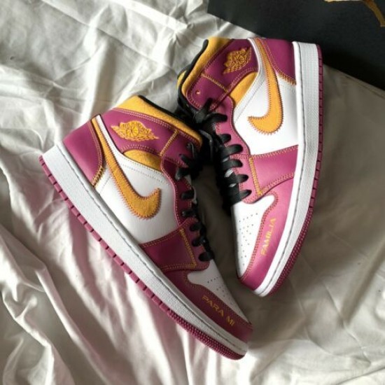 DC0350-100 Air Jordan 1 Mid Dia De Los Muertos White/Fuchsia-Orange-Black 