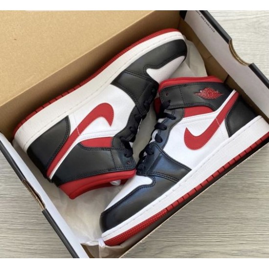 554724-122 Air Jordan 1 Mid Gym Red Black White White/Gym Red-Black 