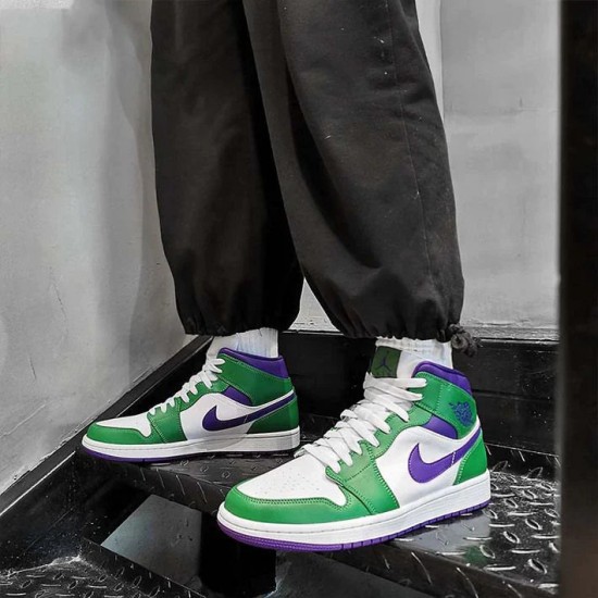 554724-300 Air Jordan 1 Mid Incredible Hulk Aloeverde/Courtpurple-White