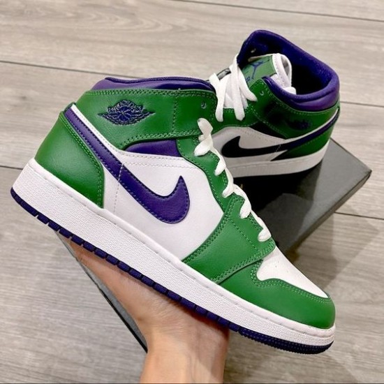 554724-300 Air Jordan 1 Mid Incredible Hulk Aloeverde/Courtpurple-White