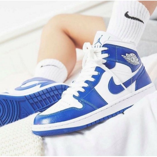 BQ6472-104 Air Jordan 1 Mid Kentucky Blue White/Blue-White 