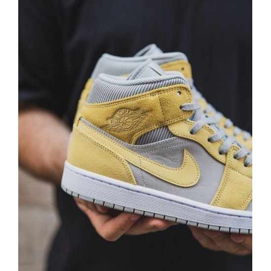 DA4666-001 Air Jordan 1 Mid Mixed Textures Yellow Gray Fog/Lemon Wash-White