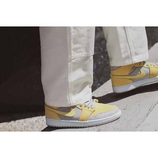 DA4666-001 Air Jordan 1 Mid Mixed Textures Yellow Gray Fog/Lemon Wash-White