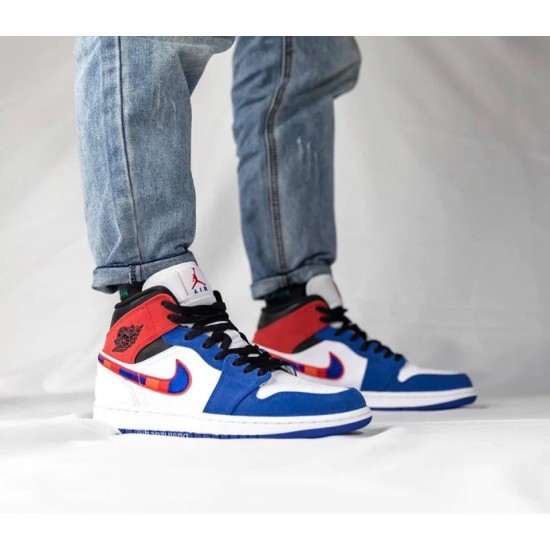 852542-146 Air Jordan 1 Mid Multicolor Swoosh White/Universityred-Rushblue-Black