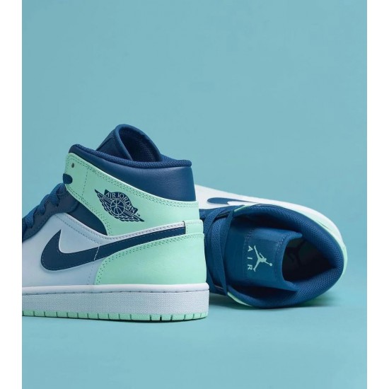 554724-413 Air Jordan 1 Mid Mystic Navy Mint Foam Mystic Navy/Mint Foam-White