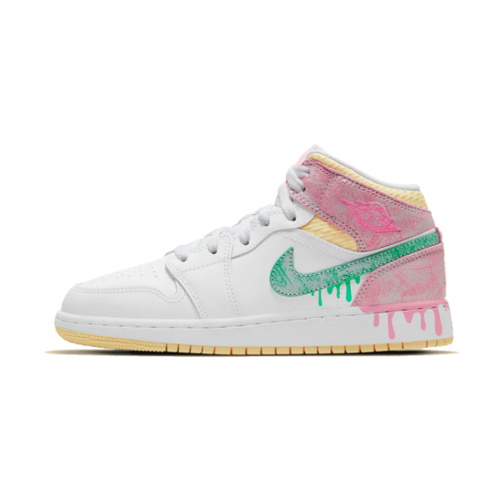 DD1666-100 Air Jordan 1 Mid Paint Drip White/Pink/Yellow/Green