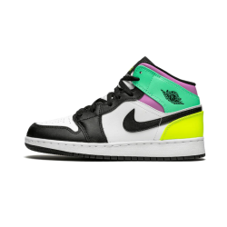 554725-175 Air Jordan 1 Mid Pastel Black Toe White/Black-Volt-Greenglow