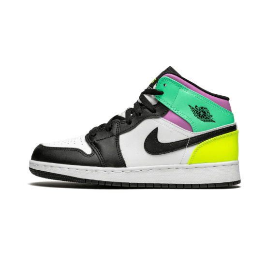 554725-175 Air Jordan 1 Mid Pastel Black Toe White/Black-Volt-Greenglow