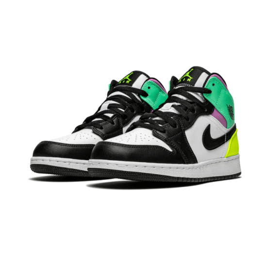 554725-175 Air Jordan 1 Mid Pastel Black Toe White/Black-Volt-Greenglow