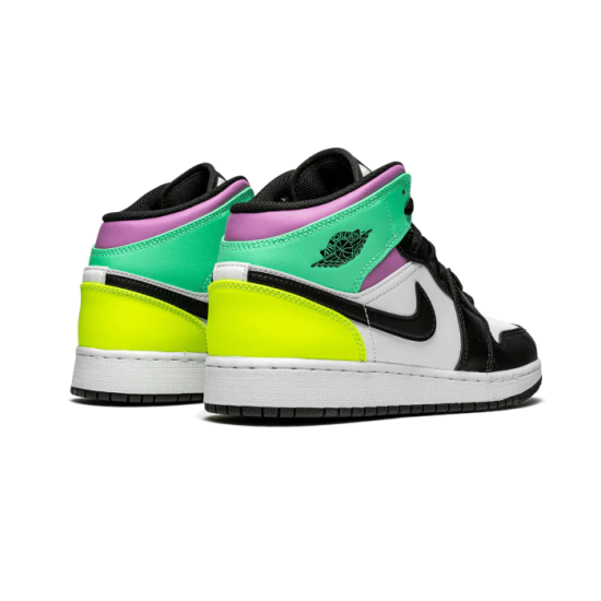 554725-175 Air Jordan 1 Mid Pastel Black Toe White/Black-Volt-Greenglow