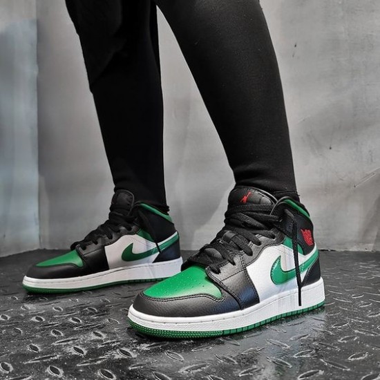 554725-067 Air Jordan 1 Mid Pine Gree Pinegreen/White-Black-Universityred