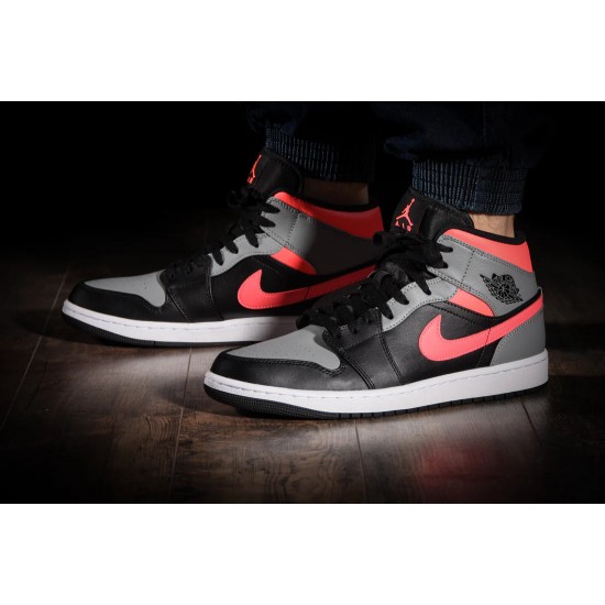 554724-059 Air Jordan 1 Mid Pink Shadow Black/Hot Punch-Light Smoke Gray 