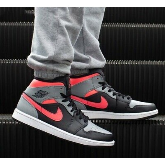 554724-059 Air Jordan 1 Mid Pink Shadow Black/Hot Punch-Light Smoke Gray 