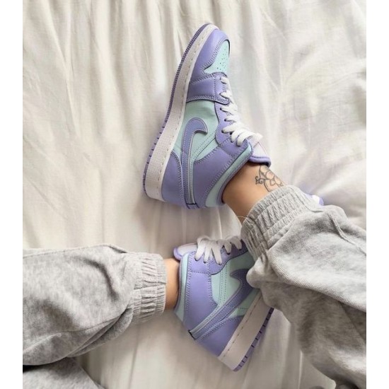 554725-500 Air Jordan 1 Mid Purple Aqua Purple/Aqua-White