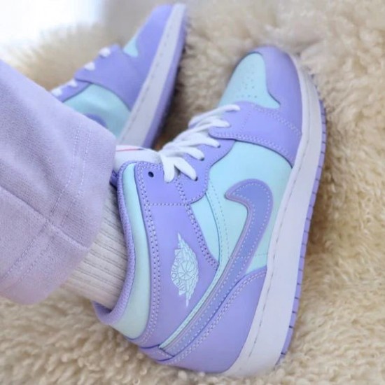 554725-500 Air Jordan 1 Mid Purple Aqua Purple/Aqua-White