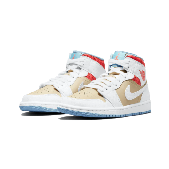 CZ0774-200 Air Jordan 1 Mid Se Sesame Sesame/White-Flash Crimson-Psychic Blue