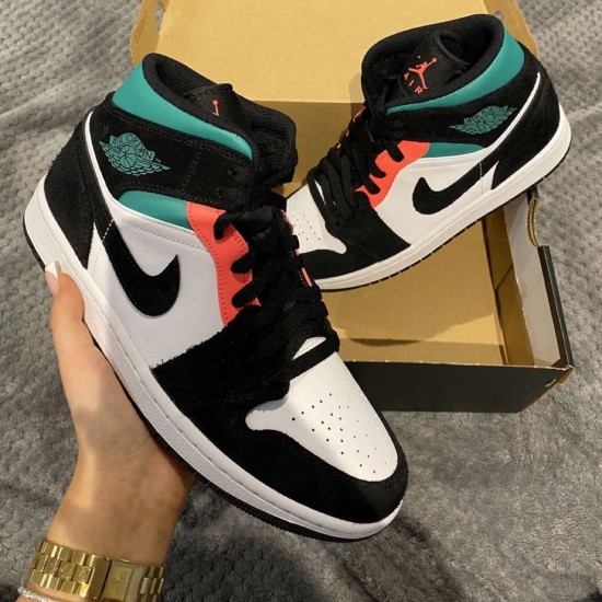 852542-116 Air Jordan 1 Mid Se South Beach White/Black-Pink-Green