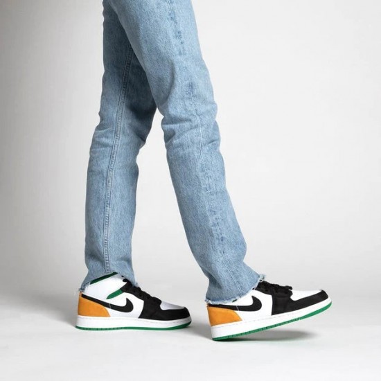 BQ6931-101 Air Jordan 1 Mid Se White Laser Orange Lucky Green White/Laserorange-Black-Luckygreen