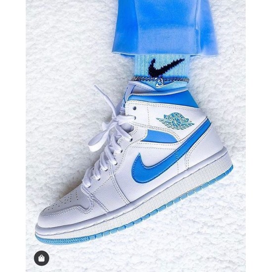 BQ6472-114 Air Jordan 1 Mid Unc Universityblue/White