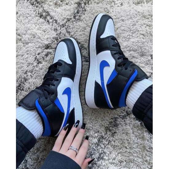 554724-140 Air Jordan 1 Mid White Black Royal White/Black/Racerblue