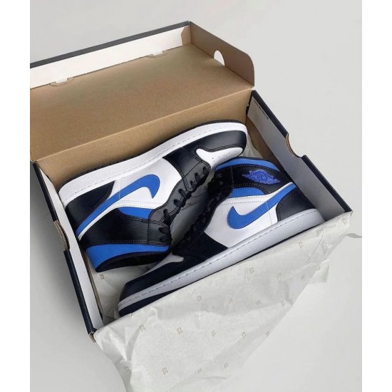 554724-140 Air Jordan 1 Mid White Black Royal White/Black/Racerblue