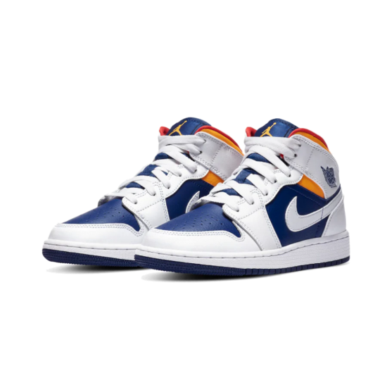 554725-131 Air Jordan 1 Mid White Laser Orange Deep Royal Blue White/Laserorange-Deeproyalblue