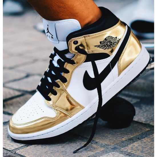 DC1420-700/DC1419-700 Air Jordan 1 Mid White Metallic Gold Metallic Gold/White/Black 