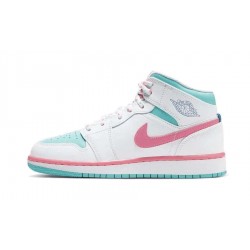 555112-102 Air Jordan 1 Mid White Pink Green Soar White/Digitalpink-Auroragreen-Soar