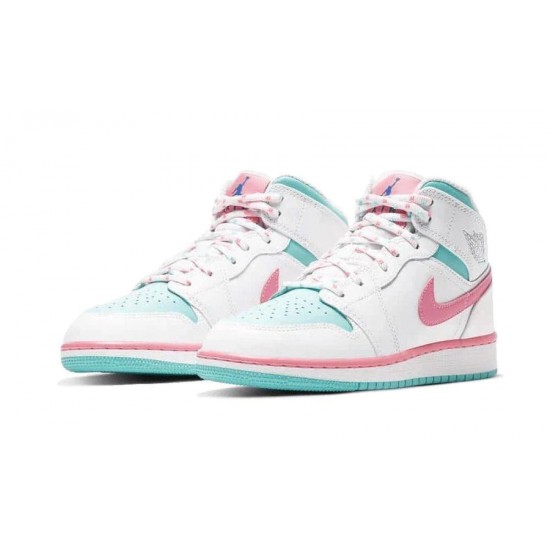 555112-102 Air Jordan 1 Mid White Pink Green Soar White/Digitalpink-Auroragreen-Soar