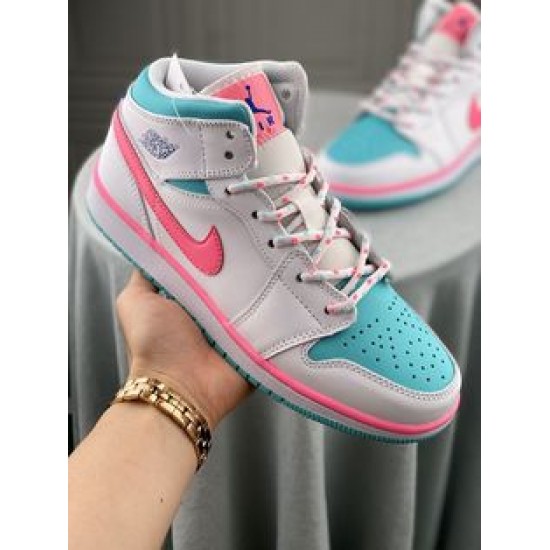 555112-102 Air Jordan 1 Mid White Pink Green Soar White/Digitalpink-Auroragreen-Soar