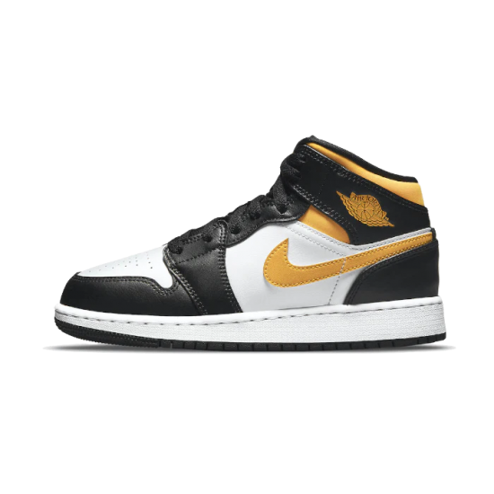 554725-177 Air Jordan 1 Mid White Pollen Black White/Pollen-Black