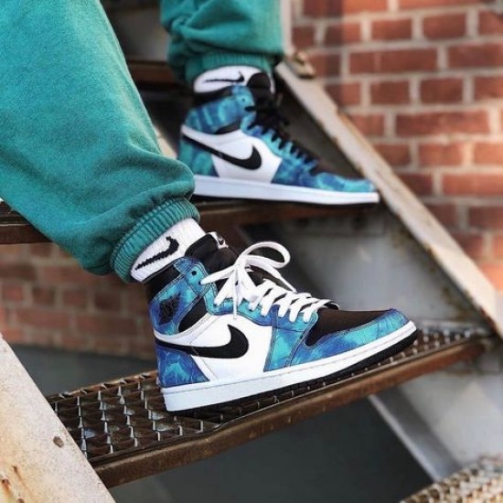 CD0461-100 Air Jordan 1 Retro High Tie Dye White/Black-Auroragreen