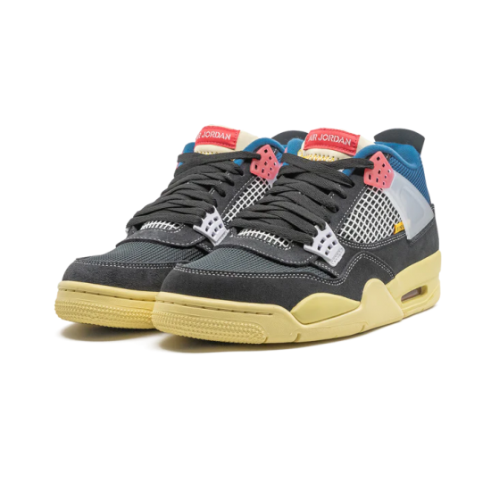 DC9533-001 Air Jordan 4 Retro Union Off Noir Off-Black/Brigade Blue-Dark Smoke Gray-Light