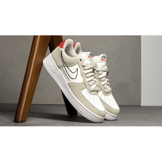 DB3597-100 Air Force 1 Low First Use Light Sail Red Light Stone/Black/Sail/University Red 