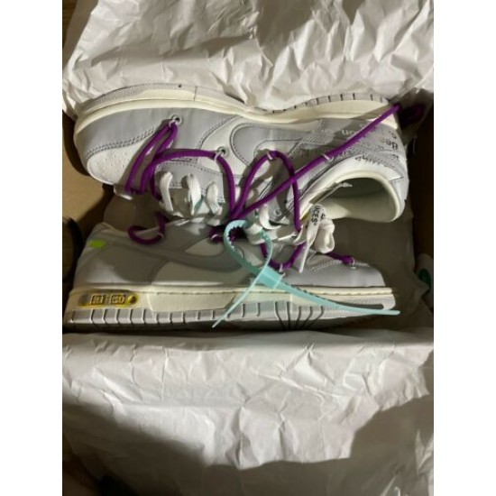 DM1602-100 Dunk Low Off-White Lot 21 White/Neutral Gray-Yellow Strike- Fuchsia