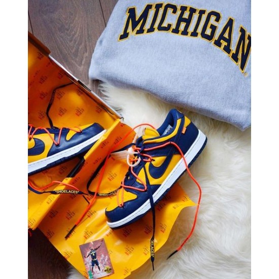 CT0856-700 Dunk Low Off-White Michigan Midnight Navy/Varsity Maize