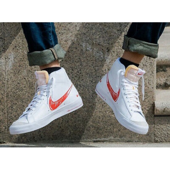 CW7580-100 Mid Sketch Red Swoosh Blazer White/Red 